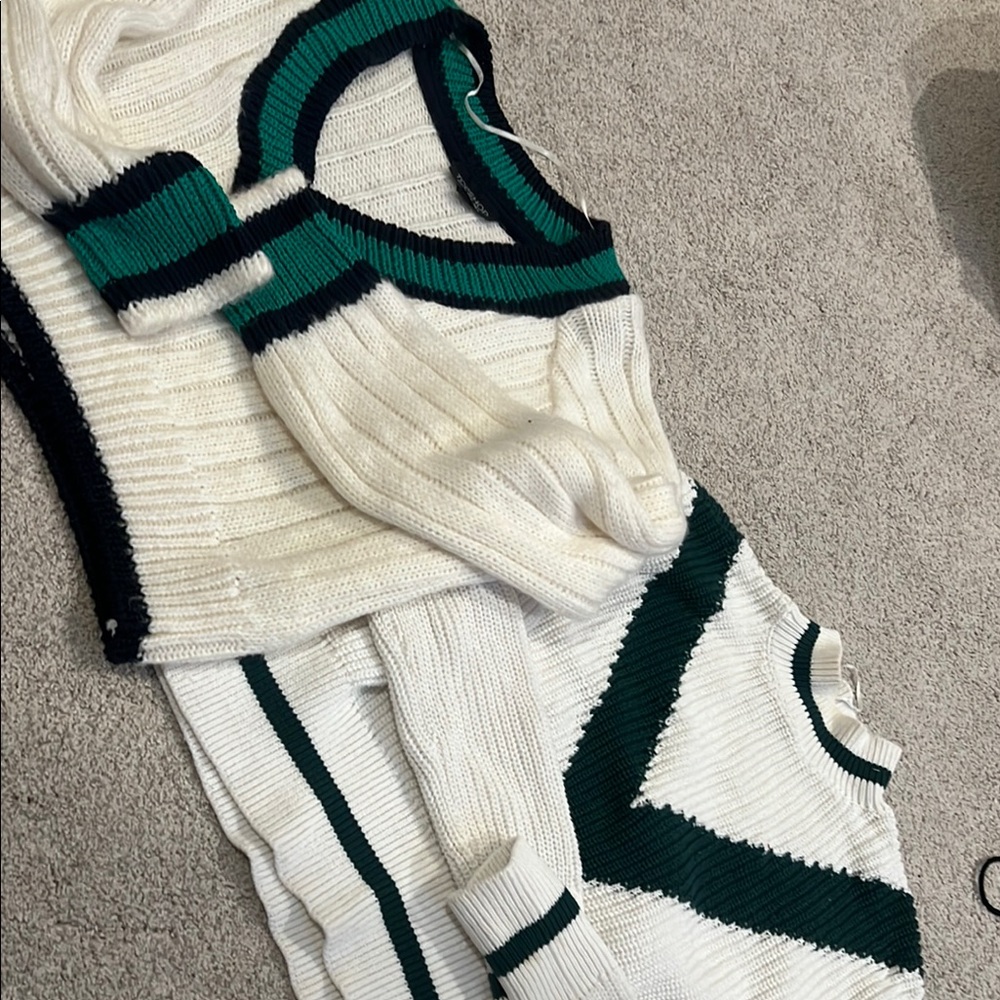 White and Green Knit Sweater Collegial Sweater Bundle